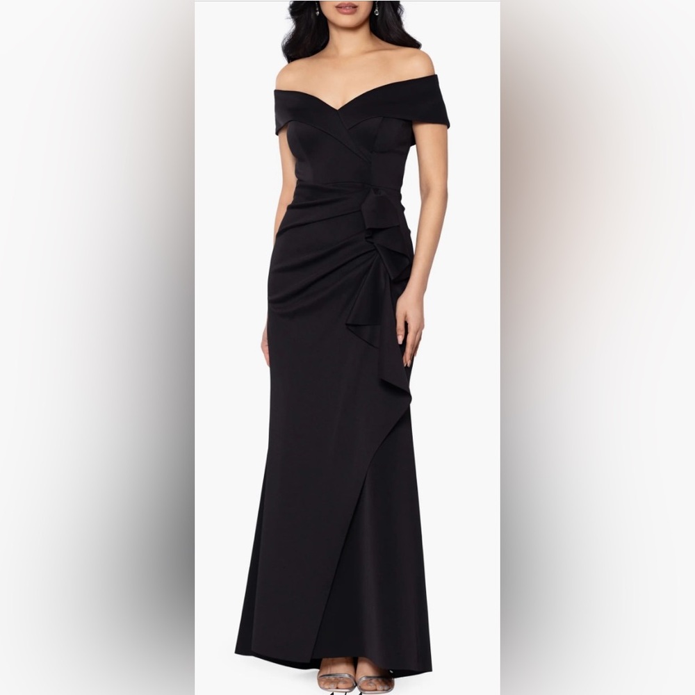 Alex Evenings Off-Shoulder Black Maxi Gown